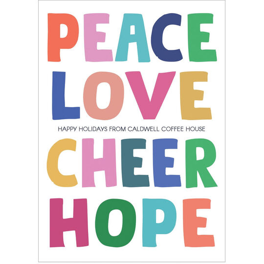 Colorful Peace Love Cheer Hope Flat Holiday Cards